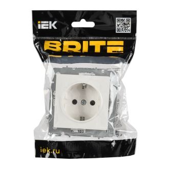 BRITE Розетка 1-местная с заземлением без защитных шторок 16А безвинтовое крепление белый