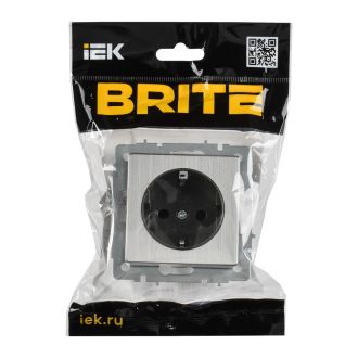 BRITE Розетка 1-местная с заземлением без защитных шторок 16А металл хром/никель