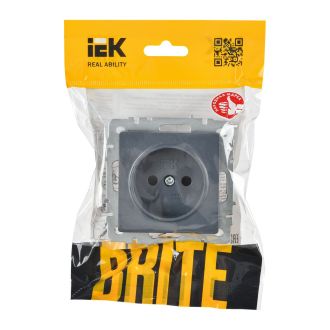 BRITE Розетка 1-местная без заземления с защитными шторками 10А маренго