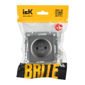 BRITE Розетка 1-местная без заземления с защитными шторками 10А сталь