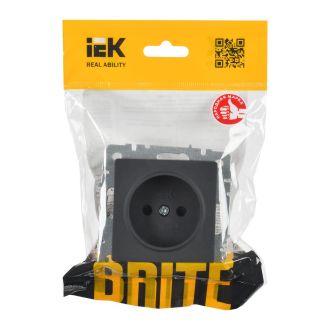 BRITE Розетка 1-местная без заземления с защитными шторками 10А графит