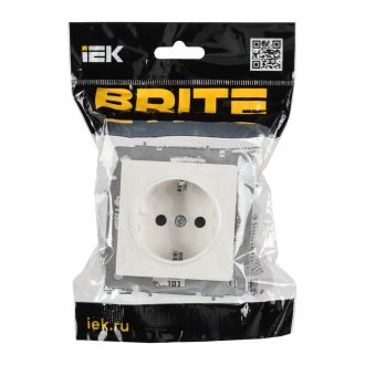 BRITE Розетка 1-местная с заземлением с защитными шторками 16А безвинтовое крепление белый