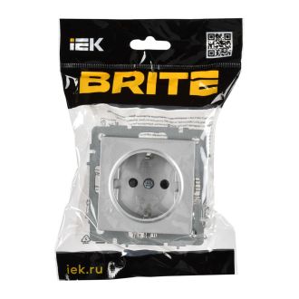 BRITE Розетка 1-местная с заземлением с защитными шторками 16А безвинтовое крепление алюминий