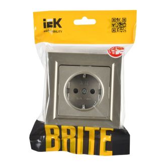 BRITE Розетка 1-местная с заземлением с защитными шторками 16А в сборе шампань