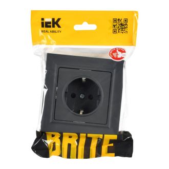 BRITE Розетка 1-местная с заземлением с защитными шторками 16А в сборе графит