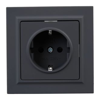BRITE Розетка 1-местная с заземлением с защитными шторками 16А в сборе графит