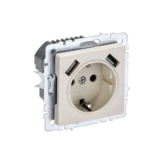 BRITE Розетка 1-местная с заземлением с защитными шторками 16А с USB A+A 5В 2,1А бежевый