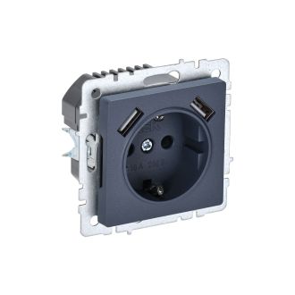 BRITE Розетка 1-местная с заземлением с защитными шторками 16А с USB A+A 5В 2,1А маренго