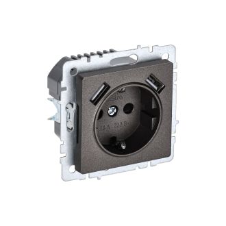 BRITE Розетка 1-местная с заземлением с защитными шторками 16А с USB A+A 5В 2,1А темная бронза