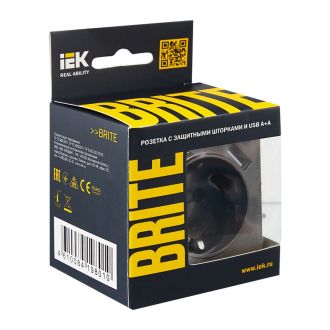 BRITE Розетка 1-местная с заземлением с защитными шторками 16А с USB A+A 5В 2,1А темная бронза