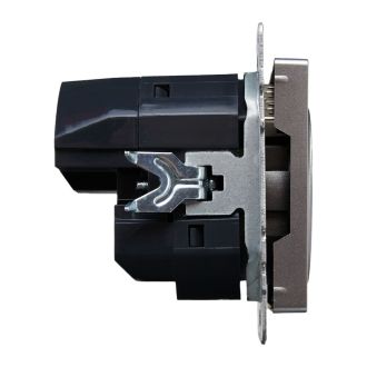 BRITE Розетка 1-местная с заземлением с защитными шторками 16А с USB A+A 5В 2,1А сталь
