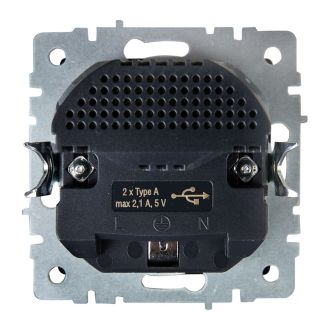 BRITE Розетка 1-местная с заземлением с защитными шторками 16А с USB A+A 5В 2,1А алюминий