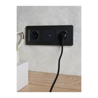 BRITE Розетка 1-местная с заземлением с защитными шторками 16А с USB A+A 5В 2,1А графит
