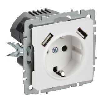 BRITE Розетка 1-местная с заземлением с защитными шторками 16А с USB A+A 5В 2,1А арктический белый