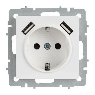 BRITE Розетка 1-местная с заземлением с защитными шторками 16А с USB A+A 5В 2,1А арктический белый