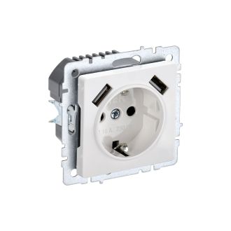BRITE Розетка 1-местная с заземлением с защитными шторками 16А с USB A+A 5В 3,1А белый