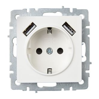 BRITE Розетка 1-местная с заземлением с защитными шторками 16А с USB A+A 5В 3,1А белый