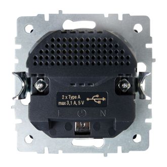 BRITE Розетка 1-местная с заземлением с защитными шторками 16А с USB A+A 5В 3,1А маренго