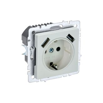 BRITE Розетка 1-местная с заземлением с защитными шторками 16А с USB A+A 5В 3,1А жемчуг