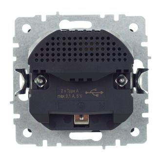 BRITE Розетка 1-местная с заземлением с защитными шторками 16А с USB A+A 5В 3,1А сталь