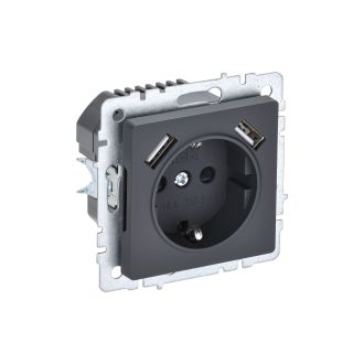 BRITE Розетка 1-местная с заземлением с защитными шторками 16А с USB A+A 5В 3,1А графит