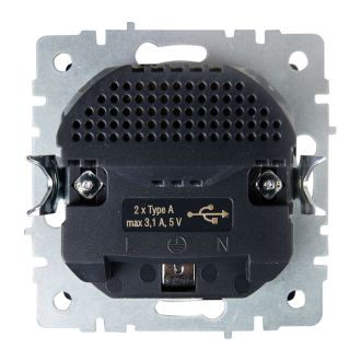 BRITE Розетка 1-местная с заземлением с защитными шторками 16А с USB A+A 5В 3,1А графит