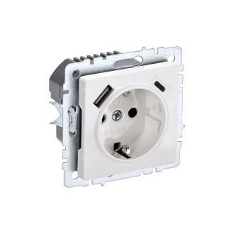 BRITE Розетка 1-местная с заземлением с защитными шторками 16А с USB A+C 18Вт белый