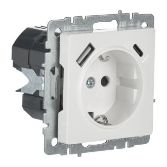 BRITE Розетка 1-местная с заземлением с защитными шторками 16А с USB A+C 18Вт белый