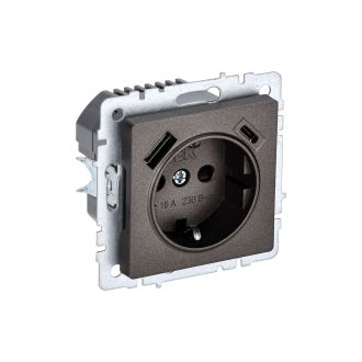 BRITE Розетка 1-местная с заземлением с защитными шторками 16А с USB A+C 18Вт темная бронза