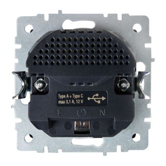 BRITE Розетка 1-местная с заземлением с защитными шторками 16А с USB A+C 18Вт сталь