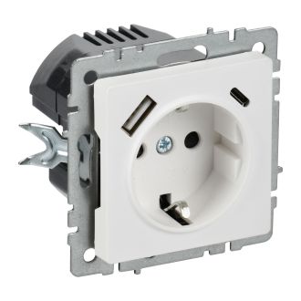 BRITE Розетка 1-местная с заземлением с защитными шторками 16А с USB A+C 18Вт арктический белый