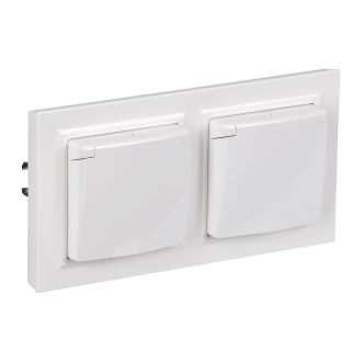 BRITE PRO Комплект 1-местная с заземлением с защитными шторками и крышкой 16А IP44 2 штуки в сборе с двойной рамкой белый