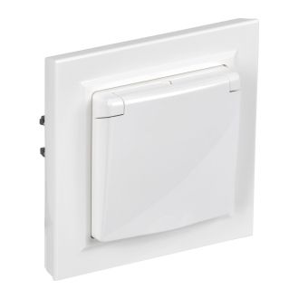 BRITE PRO Розетка 1-местная с заземлением с защитными шторками и крышкой 16А IP44 в сборе белый