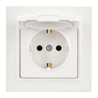 BRITE PRO Розетка 1-местная с заземлением с защитными шторками и крышкой 16А IP44 в сборе белый