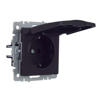 BRITE Розетка 1-местная с заземлением с защитными шторками и крышкой 16А IP44 черный