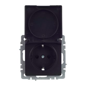 BRITE Розетка 1-местная с заземлением с защитными шторками и крышкой 16А IP44 черный