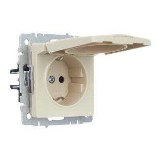 BRITE Розетка 1-местная с заземлением с защитными шторками и крышкой 16А IP44 бежевый