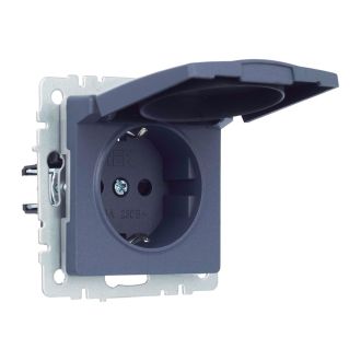 BRITE Розетка 1-местная с заземлением с защитными шторками и крышкой 16А IP44 маренго