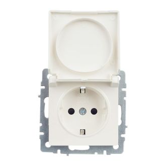 BRITE Розетка 1-местная с заземлением с защитными шторками и крышкой 16А IP44 жемчуг