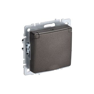 BRITE Розетка 1-местная с заземлением с защитными шторками и крышкой 16А IP44 темная бронза