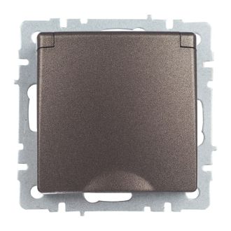 BRITE Розетка 1-местная с заземлением с защитными шторками и крышкой 16А IP44 темная бронза
