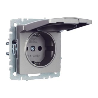 BRITE Розетка 1-местная с заземлением с защитными шторками и крышкой 16А IP44 сталь