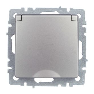 BRITE Розетка 1-местная с заземлением с защитными шторками и крышкой 16А IP44 сталь