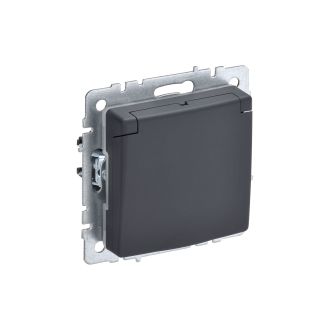 BRITE Розетка 1-местная с заземлением с защитными шторками и крышкой 16А IP44 графит