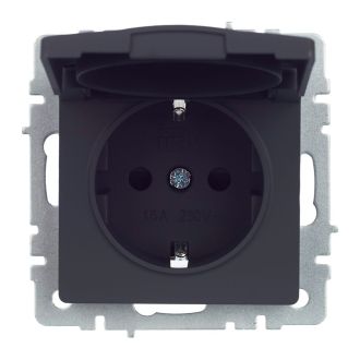 BRITE Розетка 1-местная с заземлением с защитными шторками и крышкой 16А IP44 графит