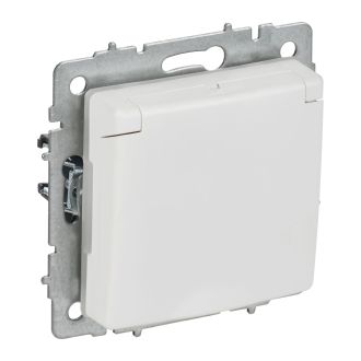BRITE Розетка 1-местная с заземлением с защитными шторками и крышкой 16А IP44 арктический белый