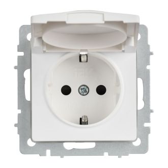 BRITE Розетка 1-местная с заземлением с защитными шторками и крышкой 16А IP44 арктический белый