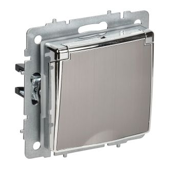 BRITE Розетка 1-местная с заземлением с защитными шторками и крышкой 16А IP44 металл хром/никель