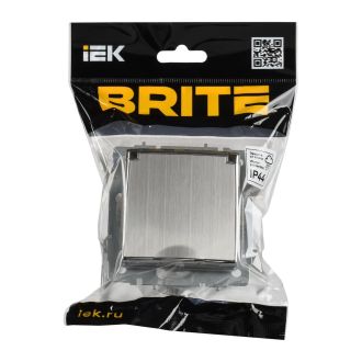 BRITE Розетка 1-местная с заземлением с защитными шторками и крышкой 16А IP44 металл хром/никель