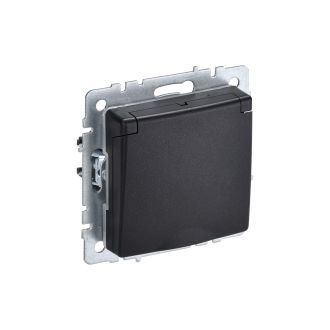 BRITE Розетка 1-местная с заземлением с защитными шторками и крышкой 16А IP20 черный